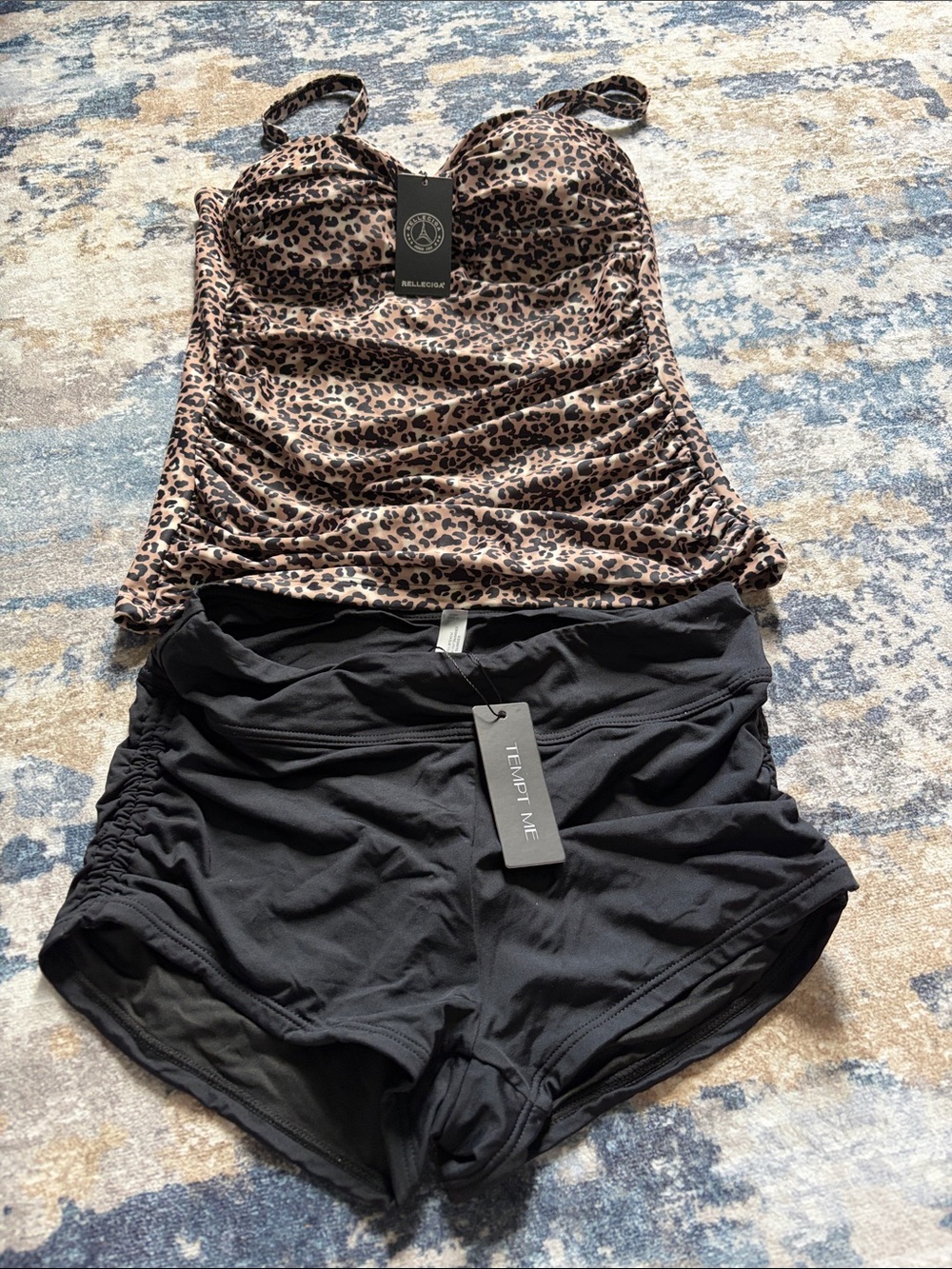 Belle Du Jour Leopard Print Camisole Top with Black Swim Shorts